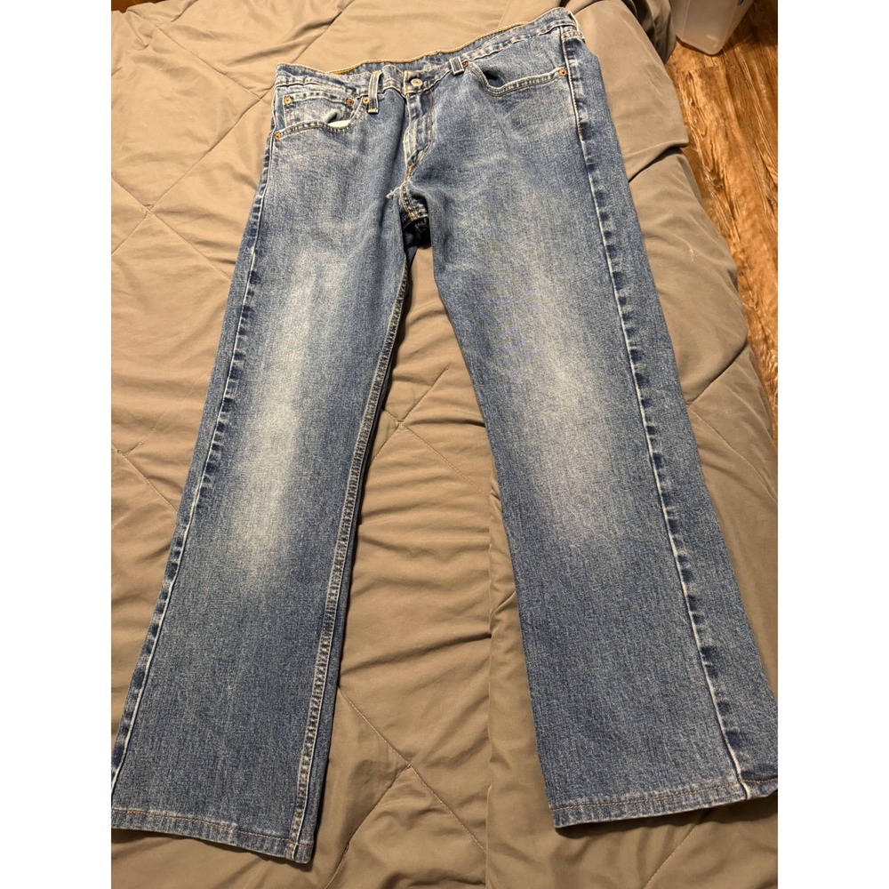 Levis 527 Slim Bootcut Jeans Mens 34x30 Medium Wash Denim Damaged - Picture 2 of 7